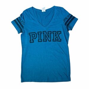 PINK Victoria’s Secret Blue V-Neck Logo Tee